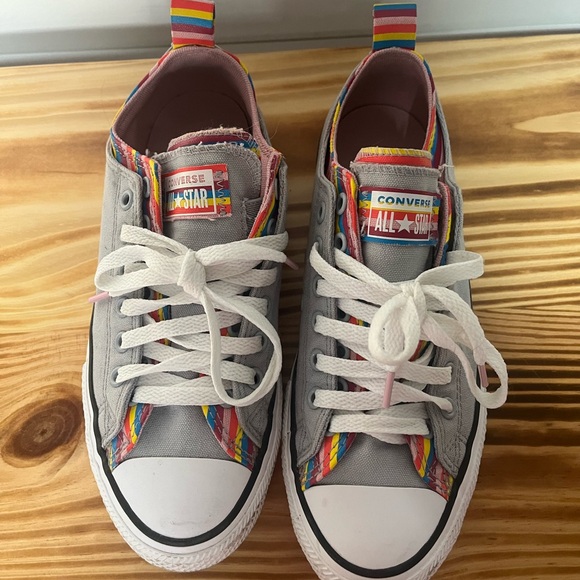 Converse Other - 🌈 Converse Chuck Taylor Big Girl sneakers - Size 5. Rainbow & Wolf Gray low top
